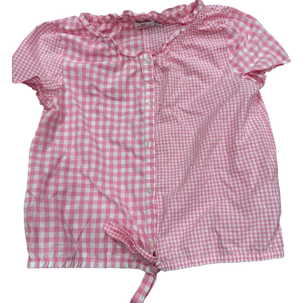 Vineyard Vines Girls Pink & White Gingham Front Tie Top, size 16